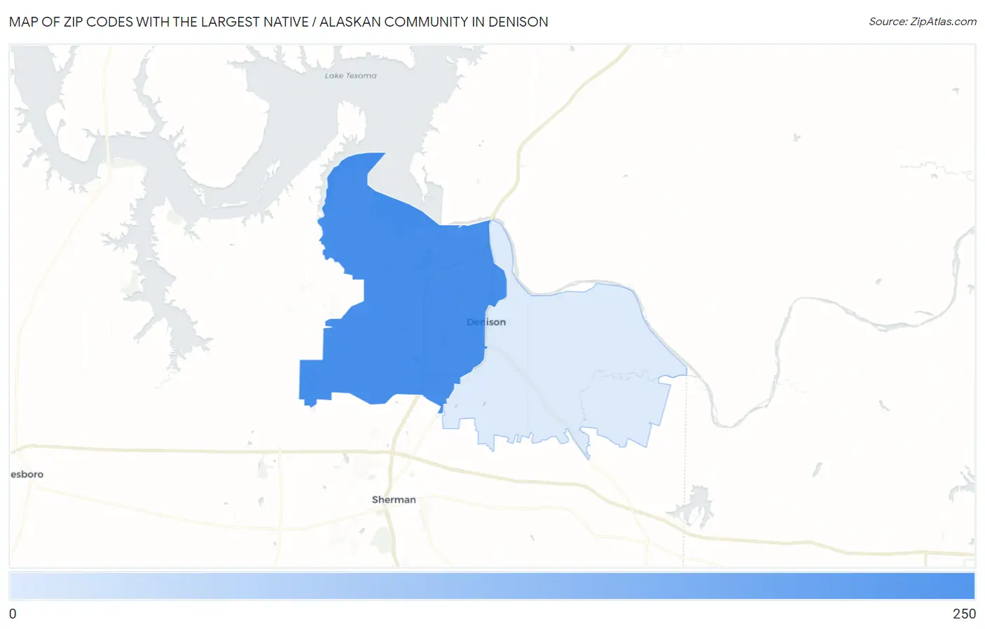 Zip Codes with the Largest Native / Alaskan Community in Denison Map