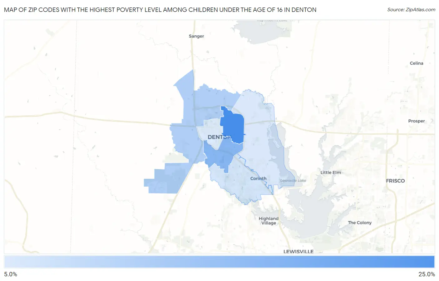 Zip Codes with the Highest Poverty Level Among Children Under the Age of 16 in Denton Map