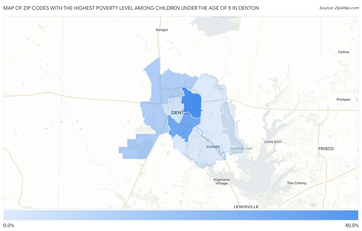 Zip Codes with the Highest Poverty Level Among Children Under the Age of 5 in Denton Map