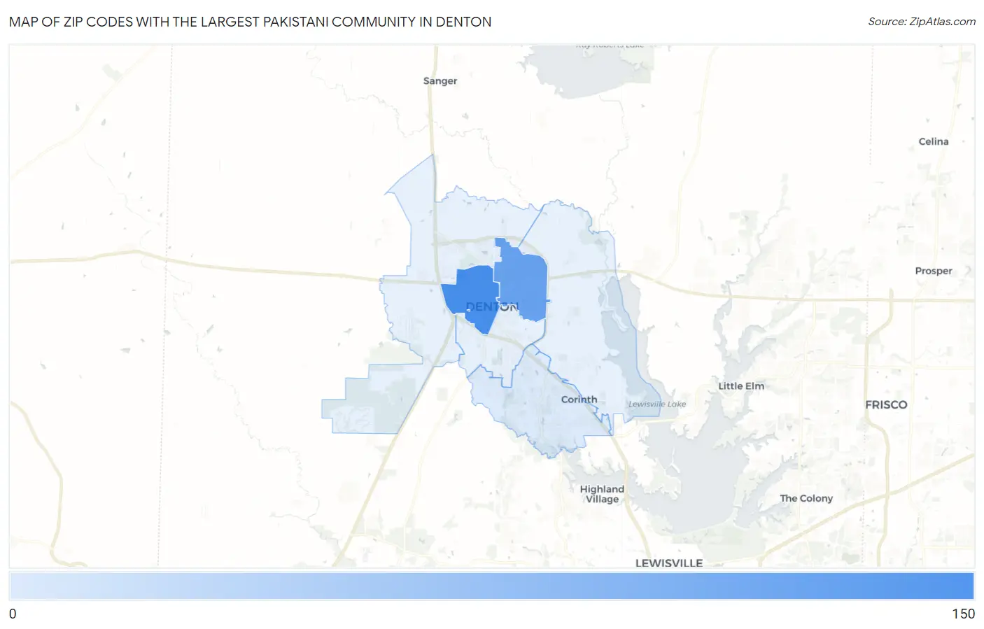 Zip Codes with the Largest Pakistani Community in Denton Map