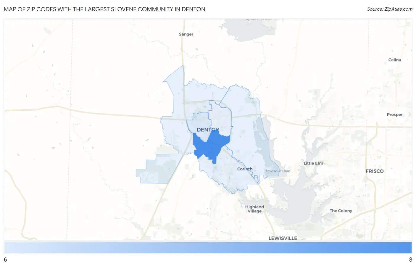 Zip Codes with the Largest Slovene Community in Denton Map