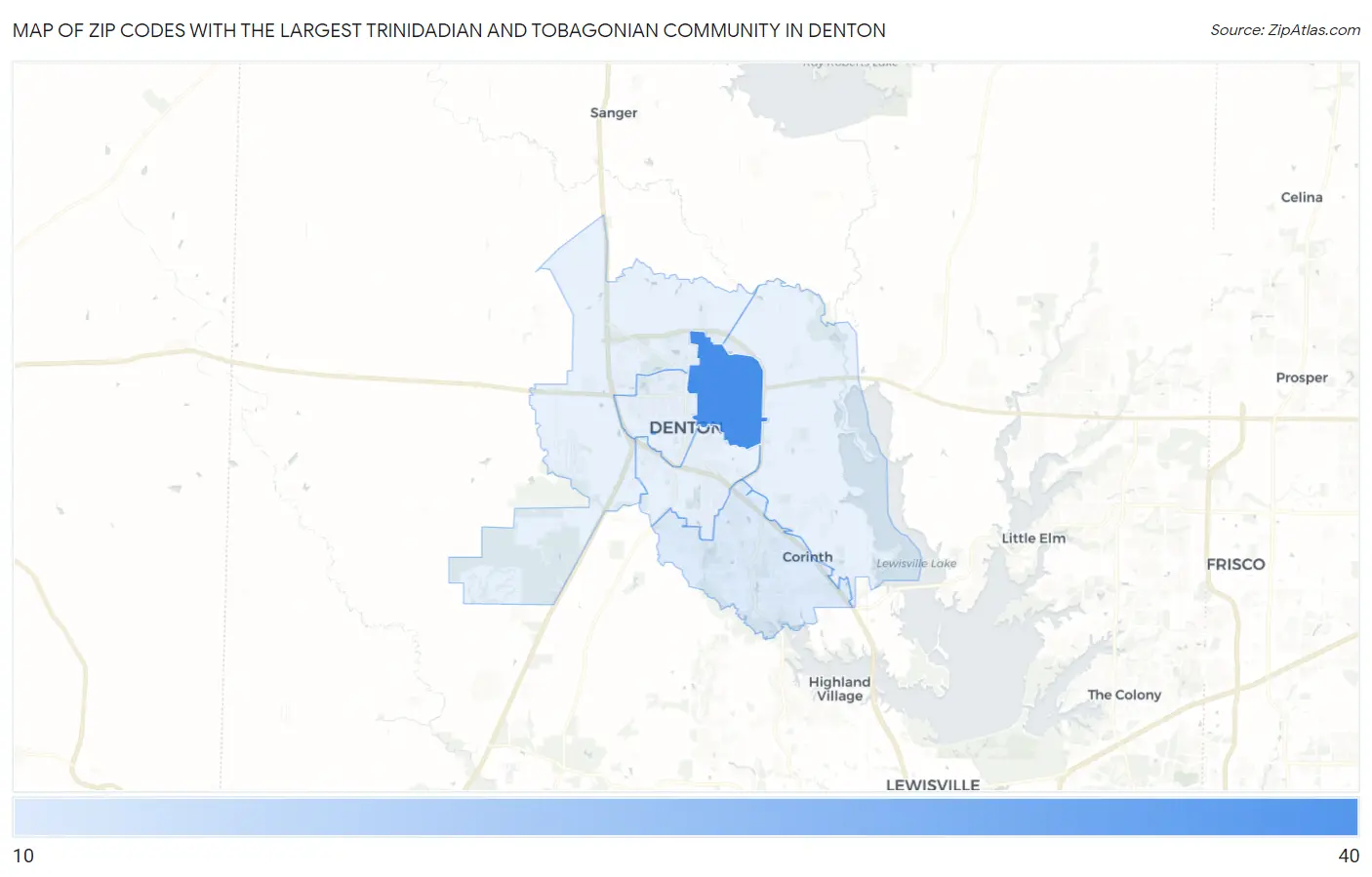 Zip Codes with the Largest Trinidadian and Tobagonian Community in Denton Map