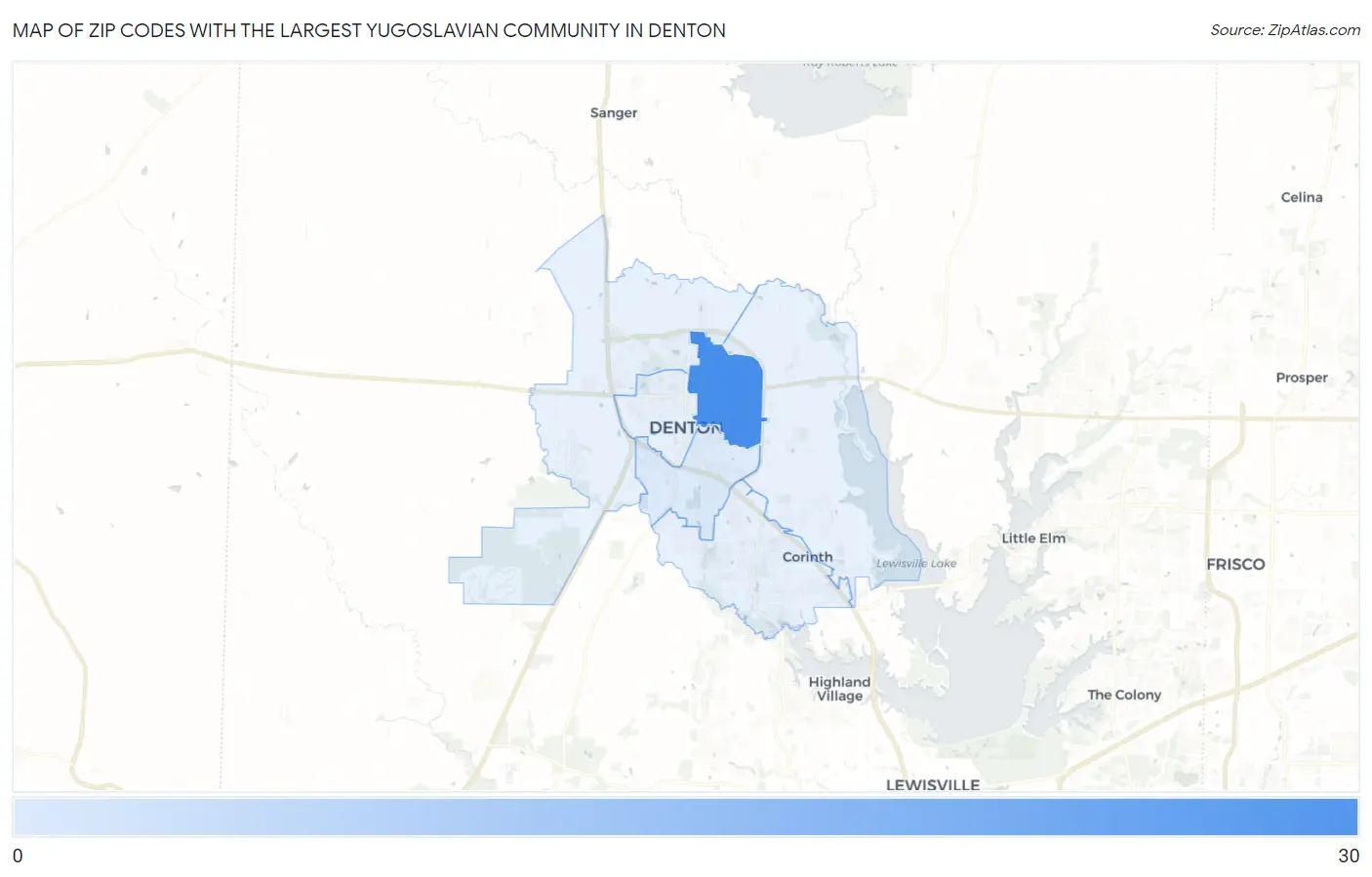 Zip Codes with the Largest Yugoslavian Community in Denton Map