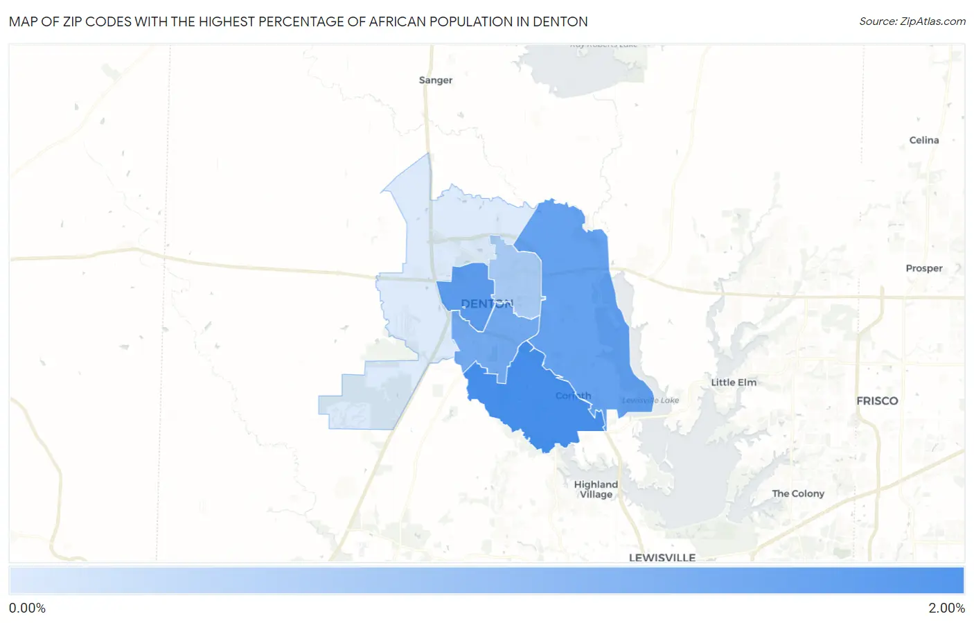 Zip Codes with the Highest Percentage of African Population in Denton Map