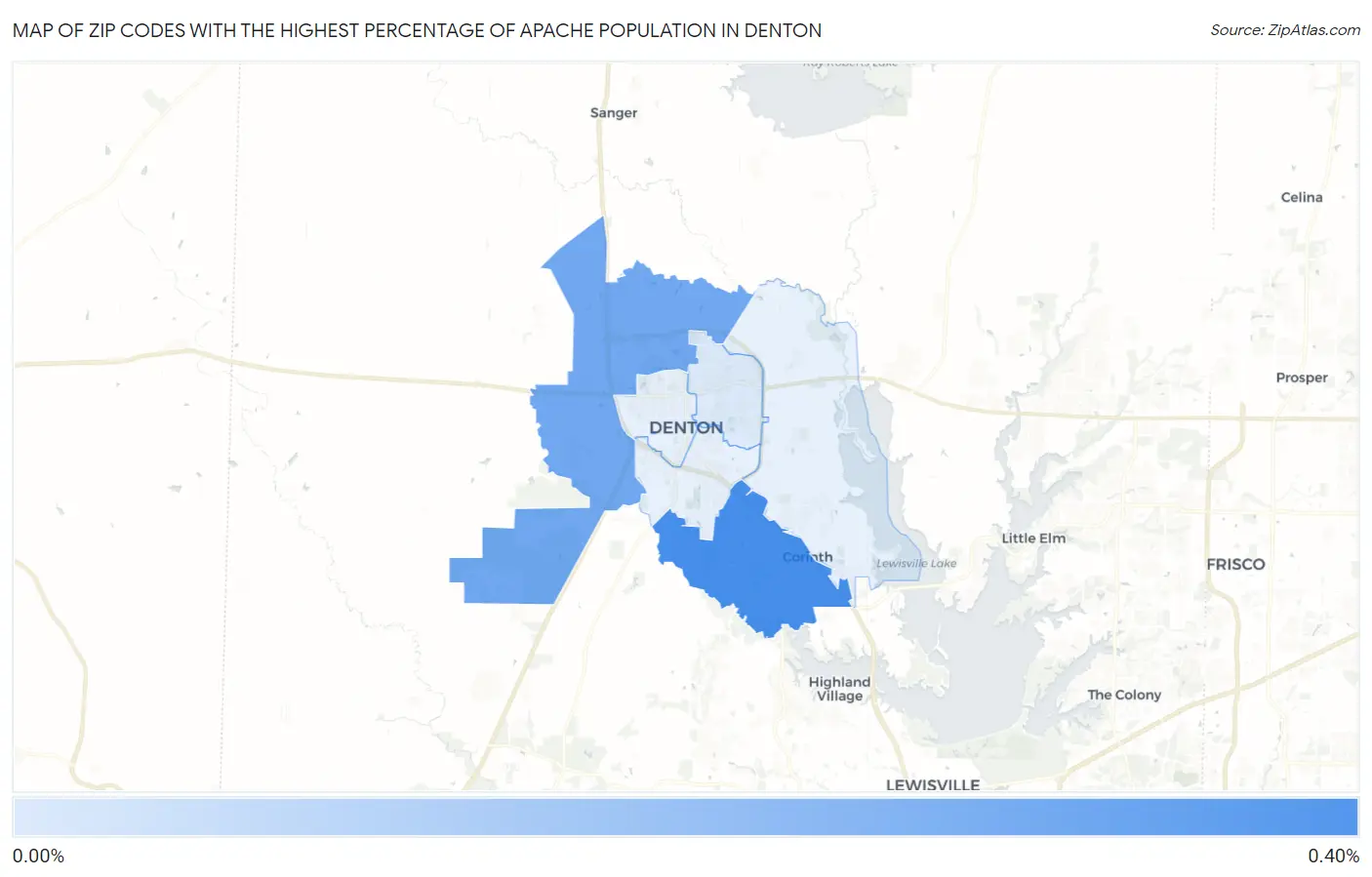 Zip Codes with the Highest Percentage of Apache Population in Denton Map