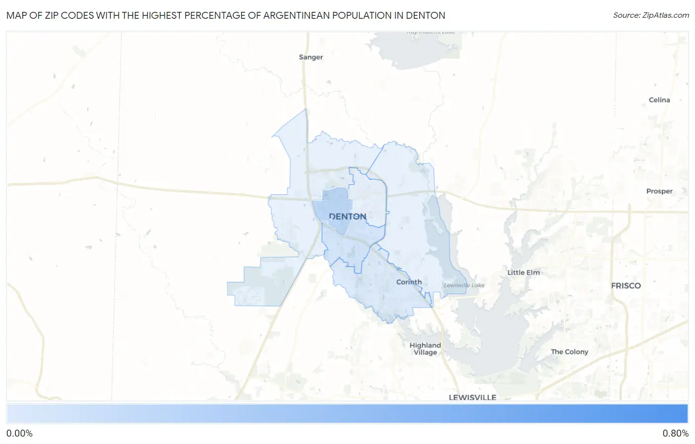 Zip Codes with the Highest Percentage of Argentinean Population in Denton Map