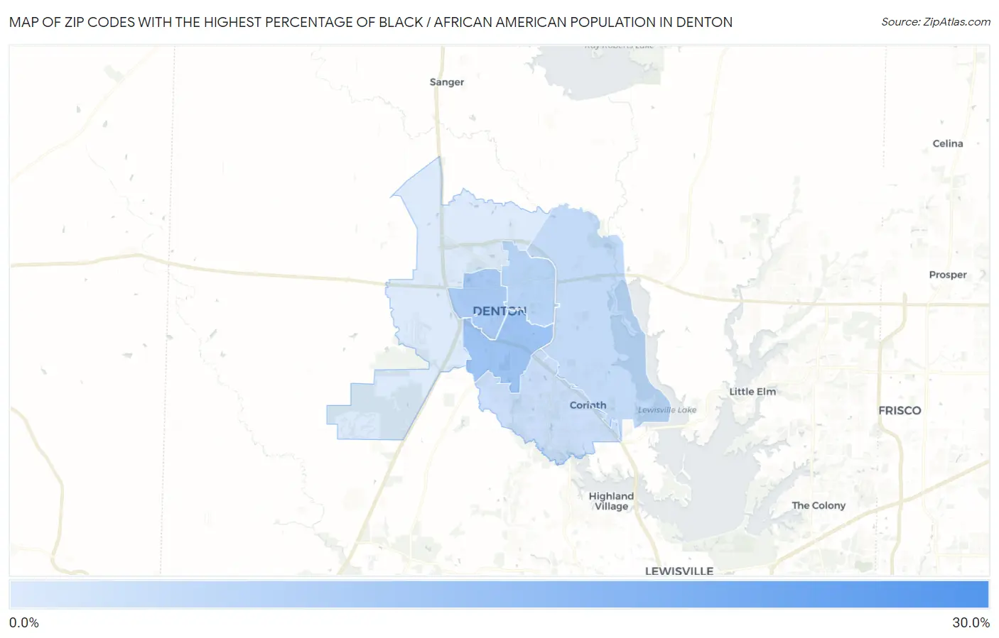 Zip Codes with the Highest Percentage of Black / African American Population in Denton Map