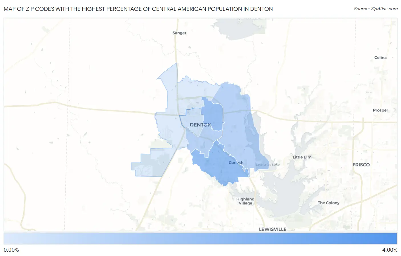 Zip Codes with the Highest Percentage of Central American Population in Denton Map