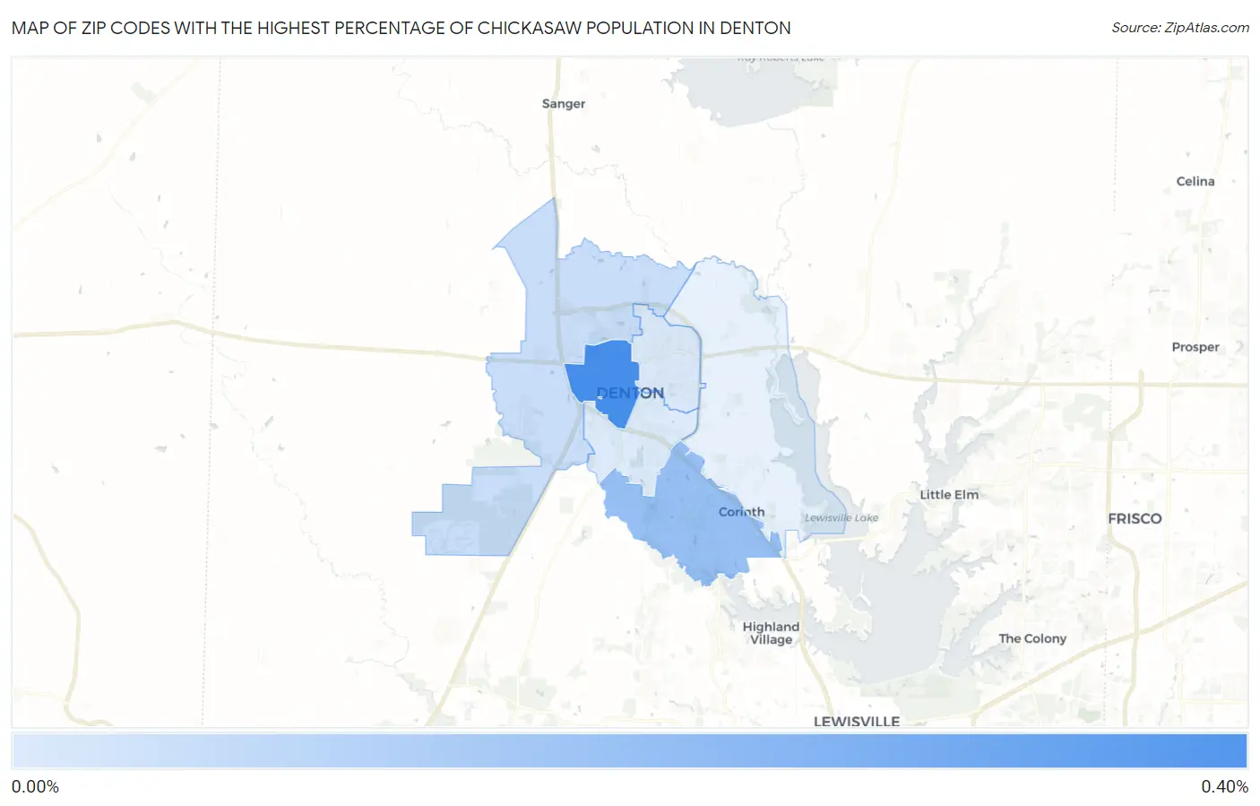 Zip Codes with the Highest Percentage of Chickasaw Population in Denton Map