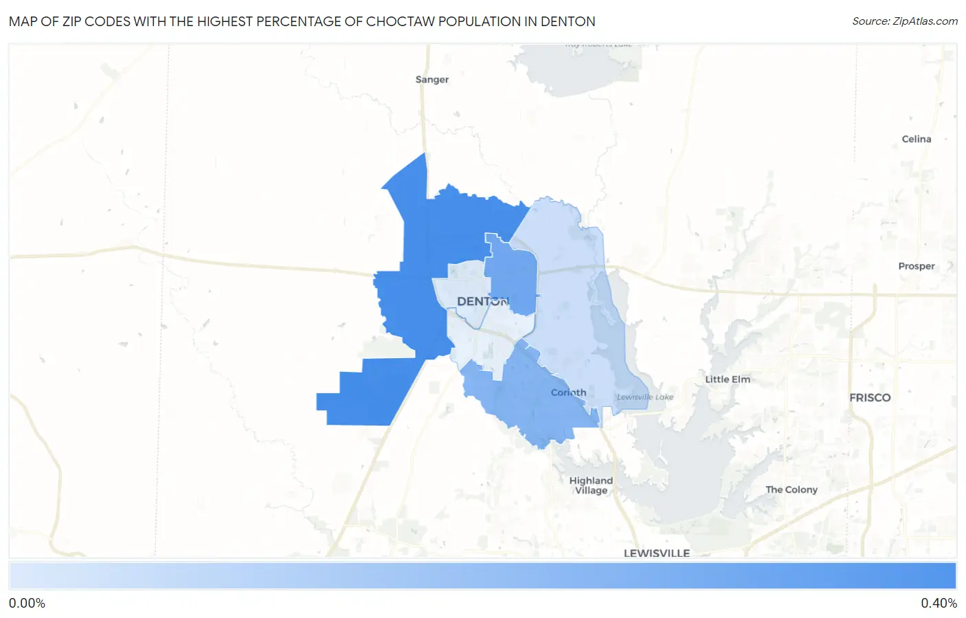Zip Codes with the Highest Percentage of Choctaw Population in Denton Map