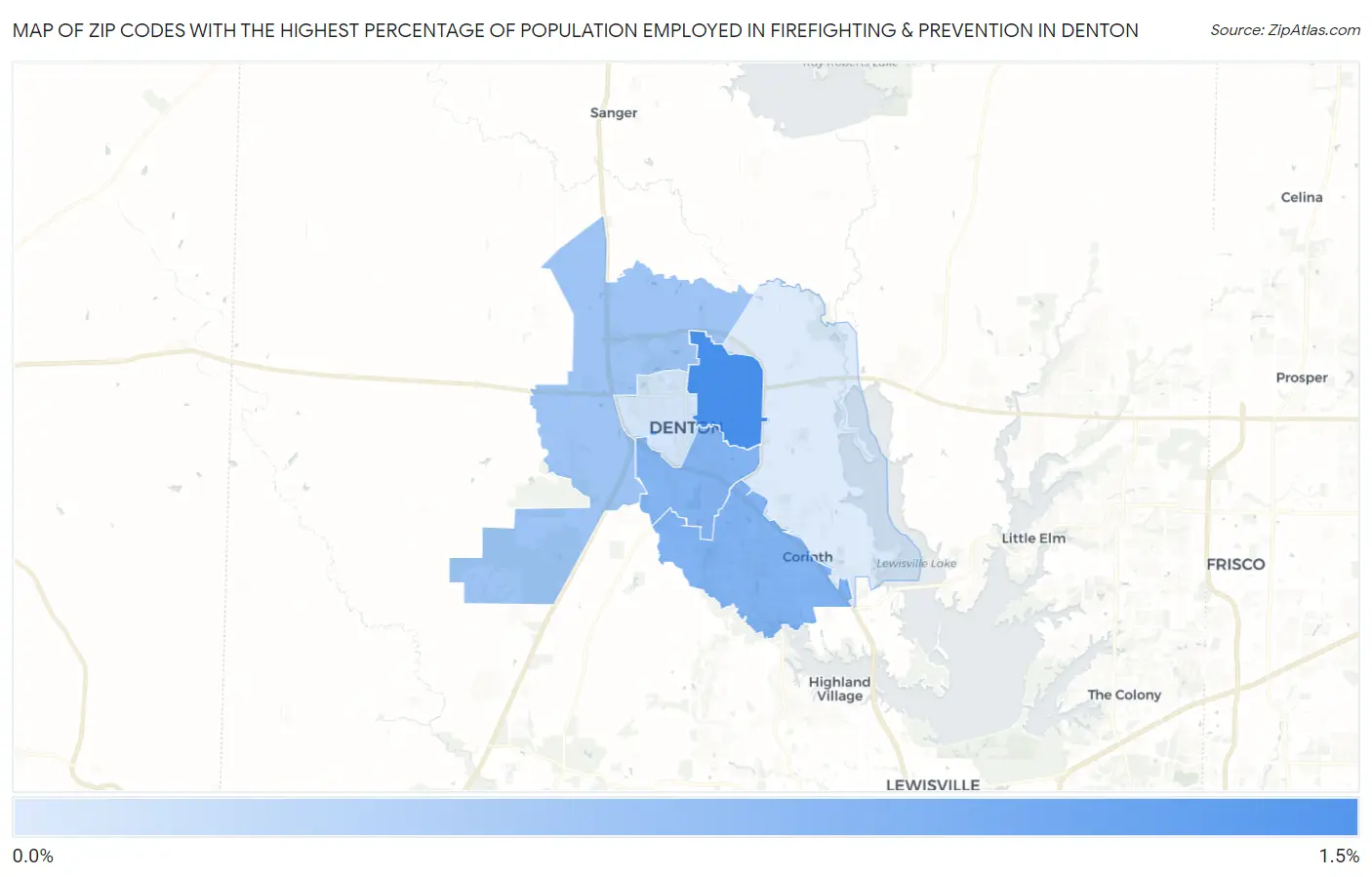 Zip Codes with the Highest Percentage of Population Employed in Firefighting & Prevention in Denton Map