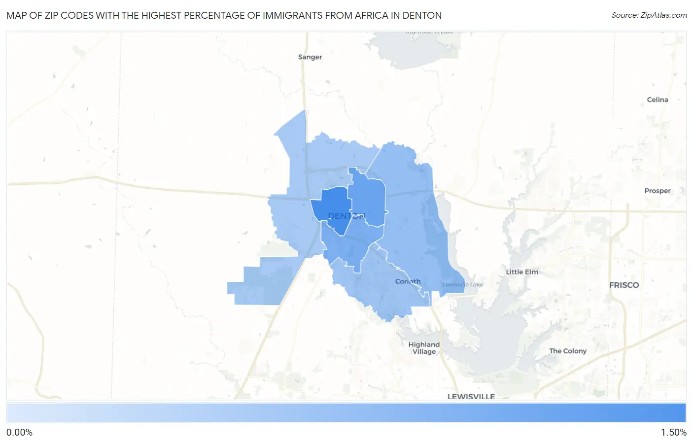 Zip Codes with the Highest Percentage of Immigrants from Africa in Denton Map