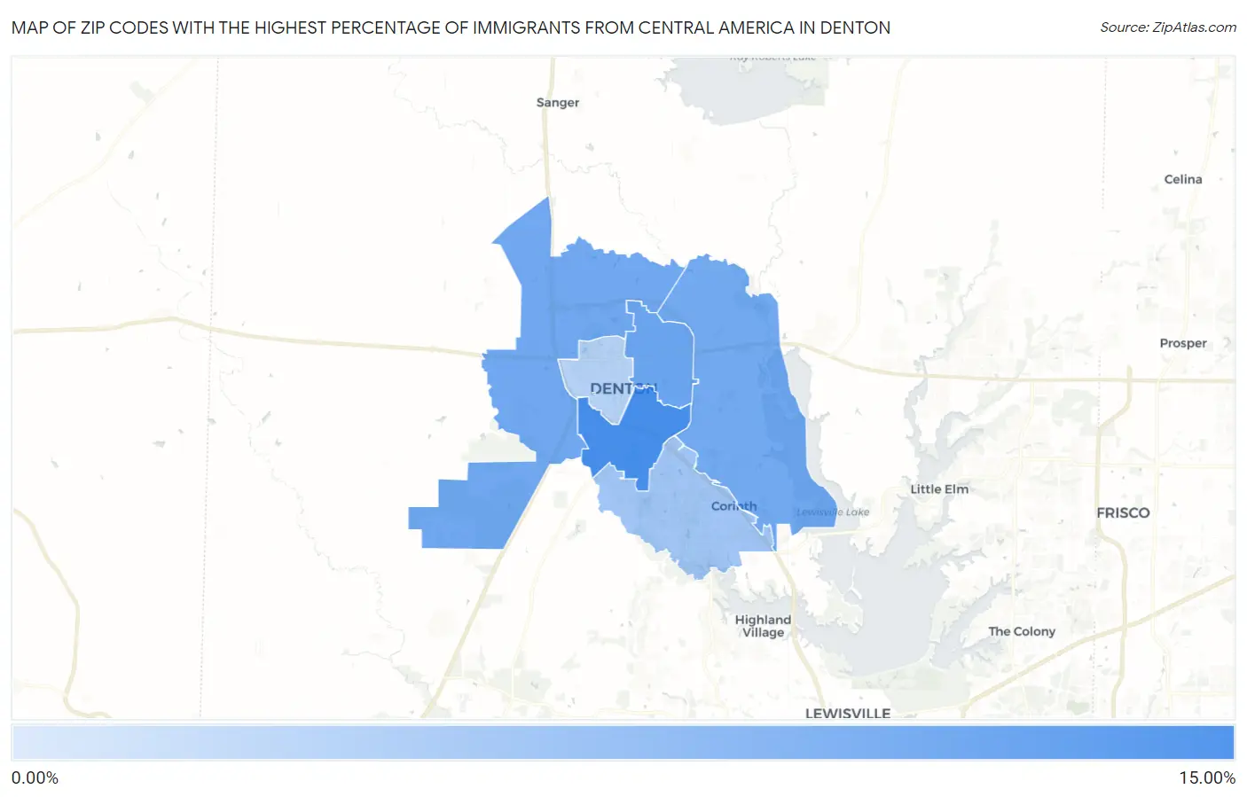 Zip Codes with the Highest Percentage of Immigrants from Central America in Denton Map