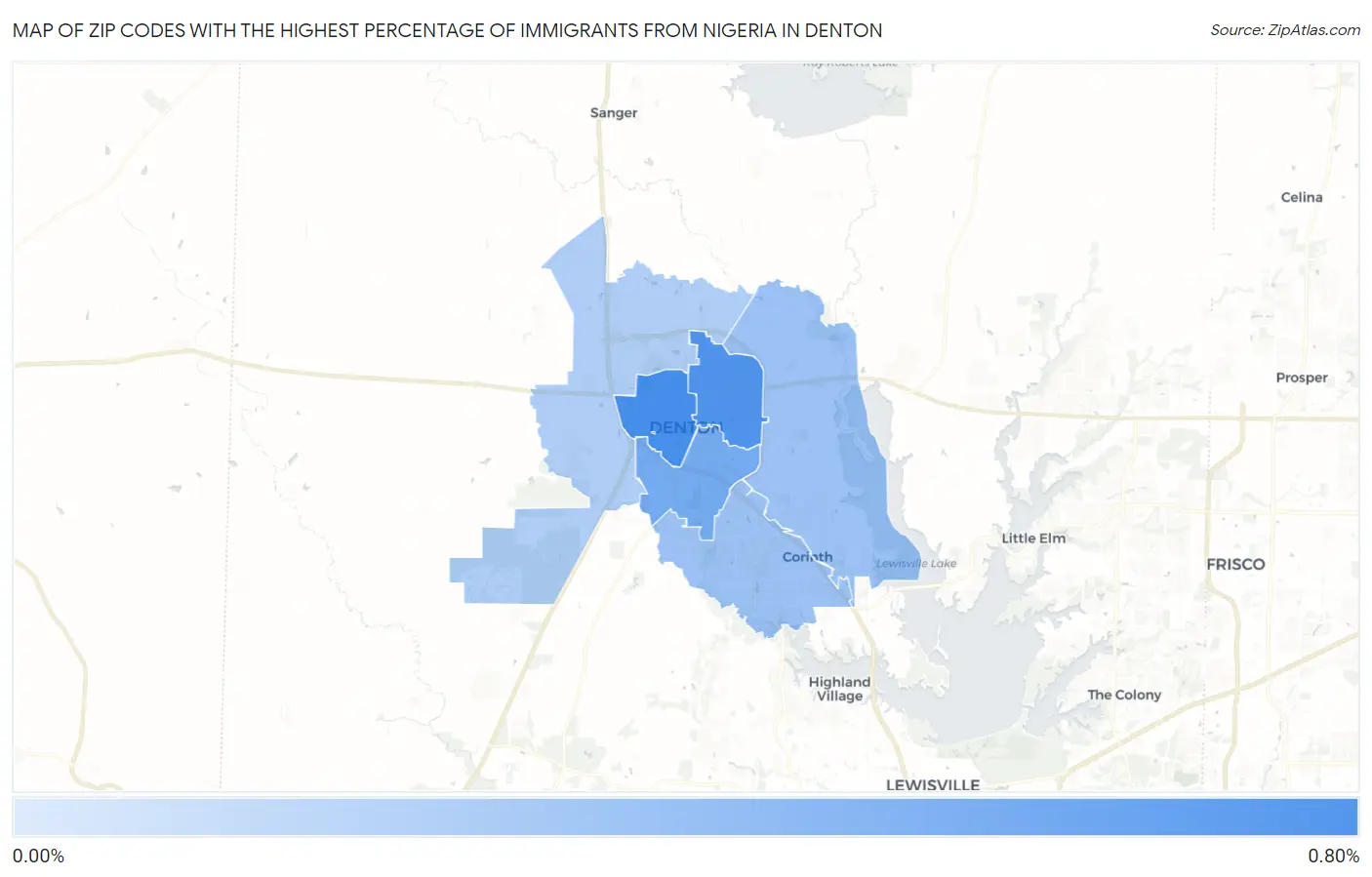 Zip Codes with the Highest Percentage of Immigrants from Nigeria in Denton Map