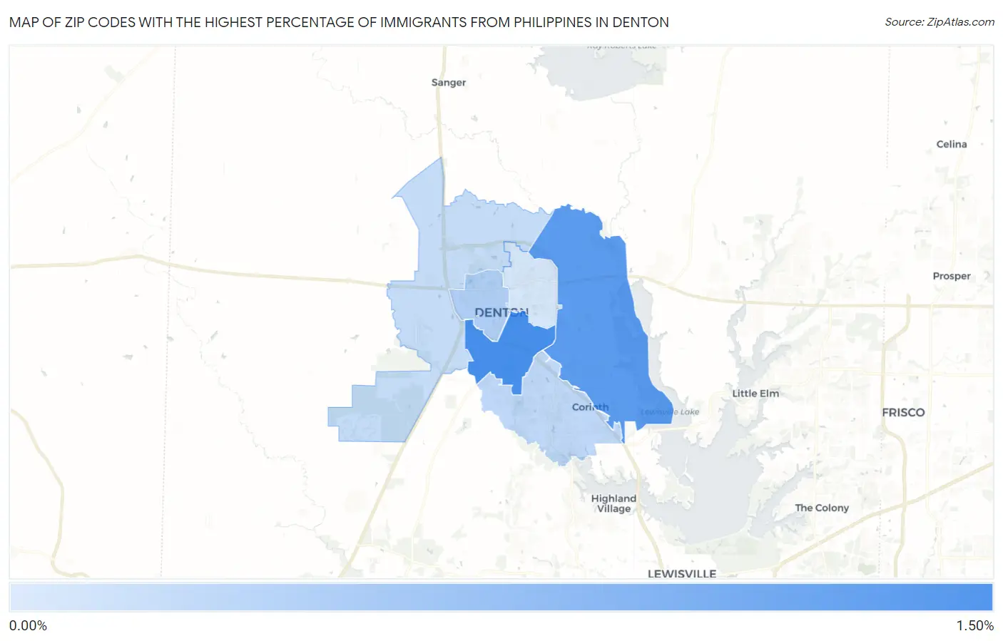 Zip Codes with the Highest Percentage of Immigrants from Philippines in Denton Map