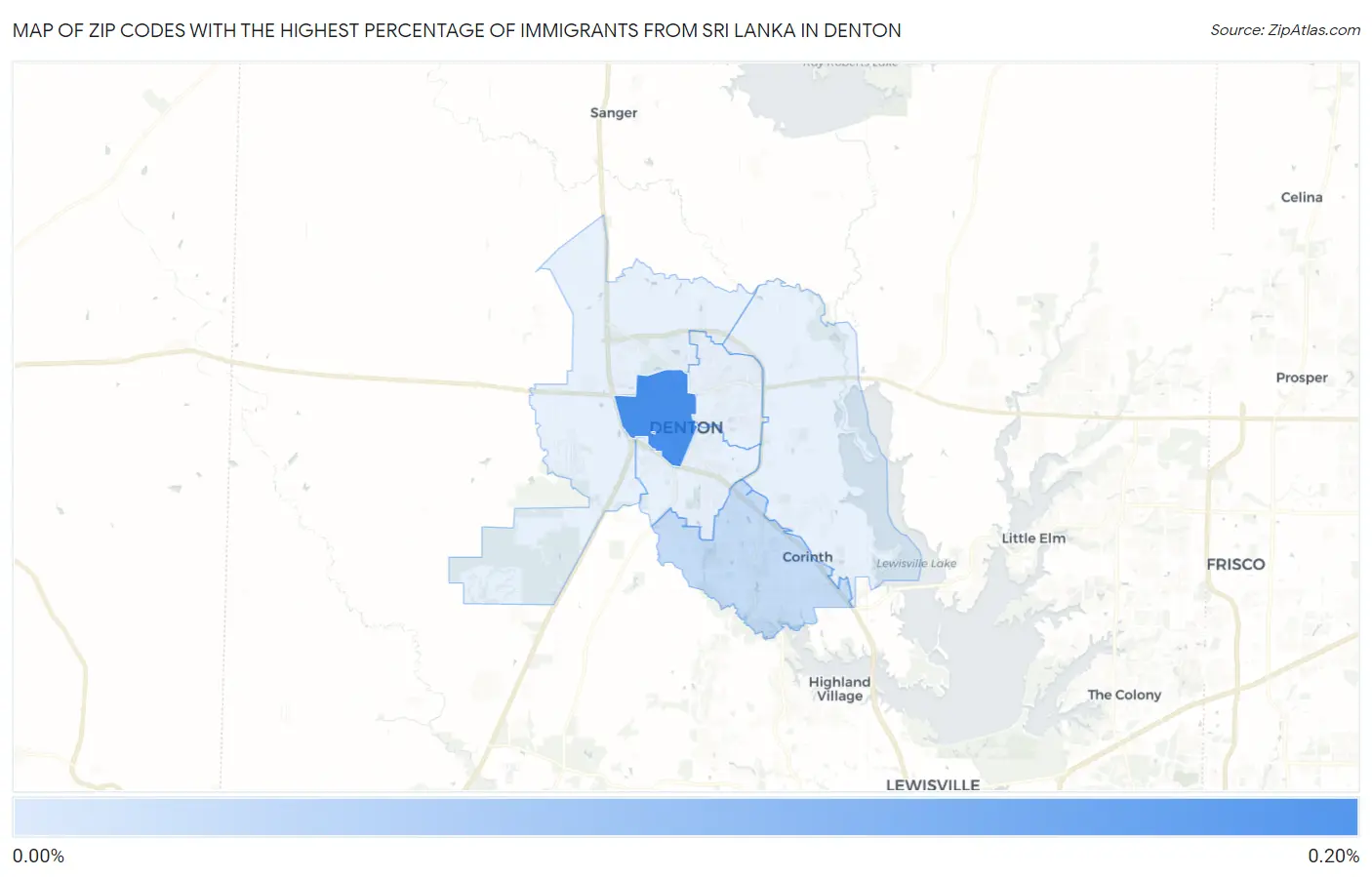 Zip Codes with the Highest Percentage of Immigrants from Sri Lanka in Denton Map