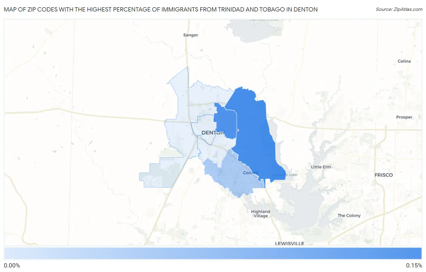 Zip Codes with the Highest Percentage of Immigrants from Trinidad and Tobago in Denton Map