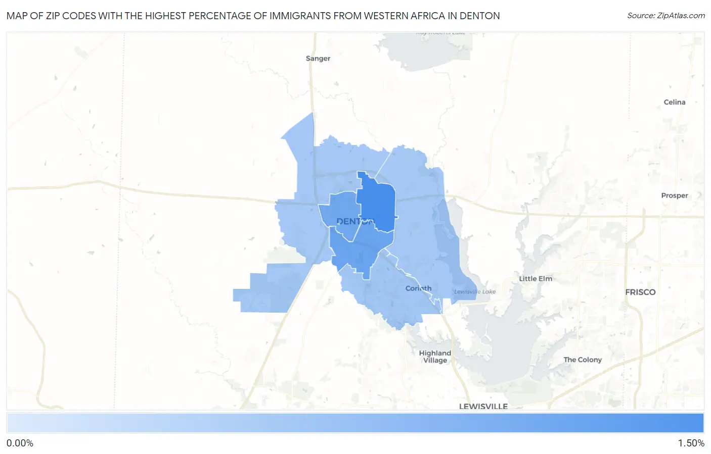Zip Codes with the Highest Percentage of Immigrants from Western Africa in Denton Map
