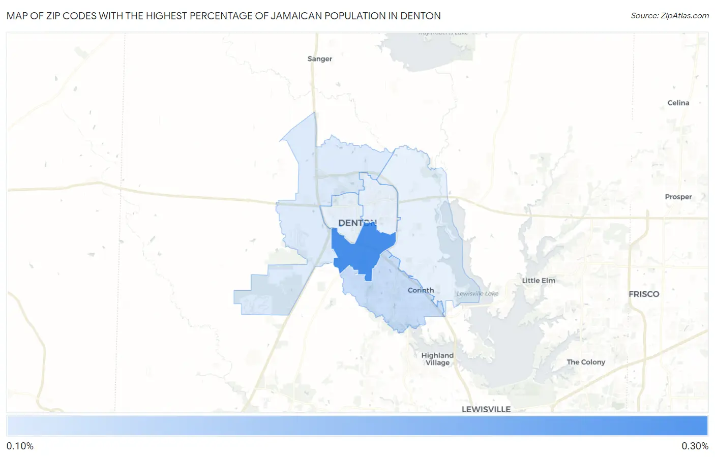 Zip Codes with the Highest Percentage of Jamaican Population in Denton Map