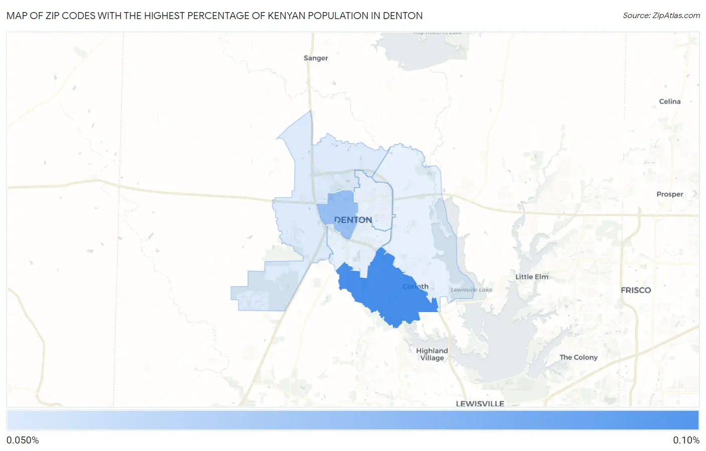 Zip Codes with the Highest Percentage of Kenyan Population in Denton Map