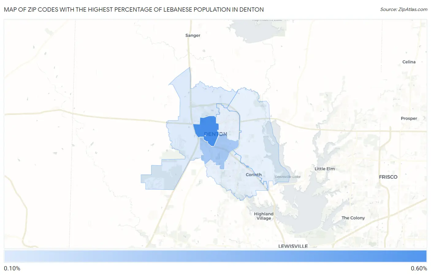 Zip Codes with the Highest Percentage of Lebanese Population in Denton Map