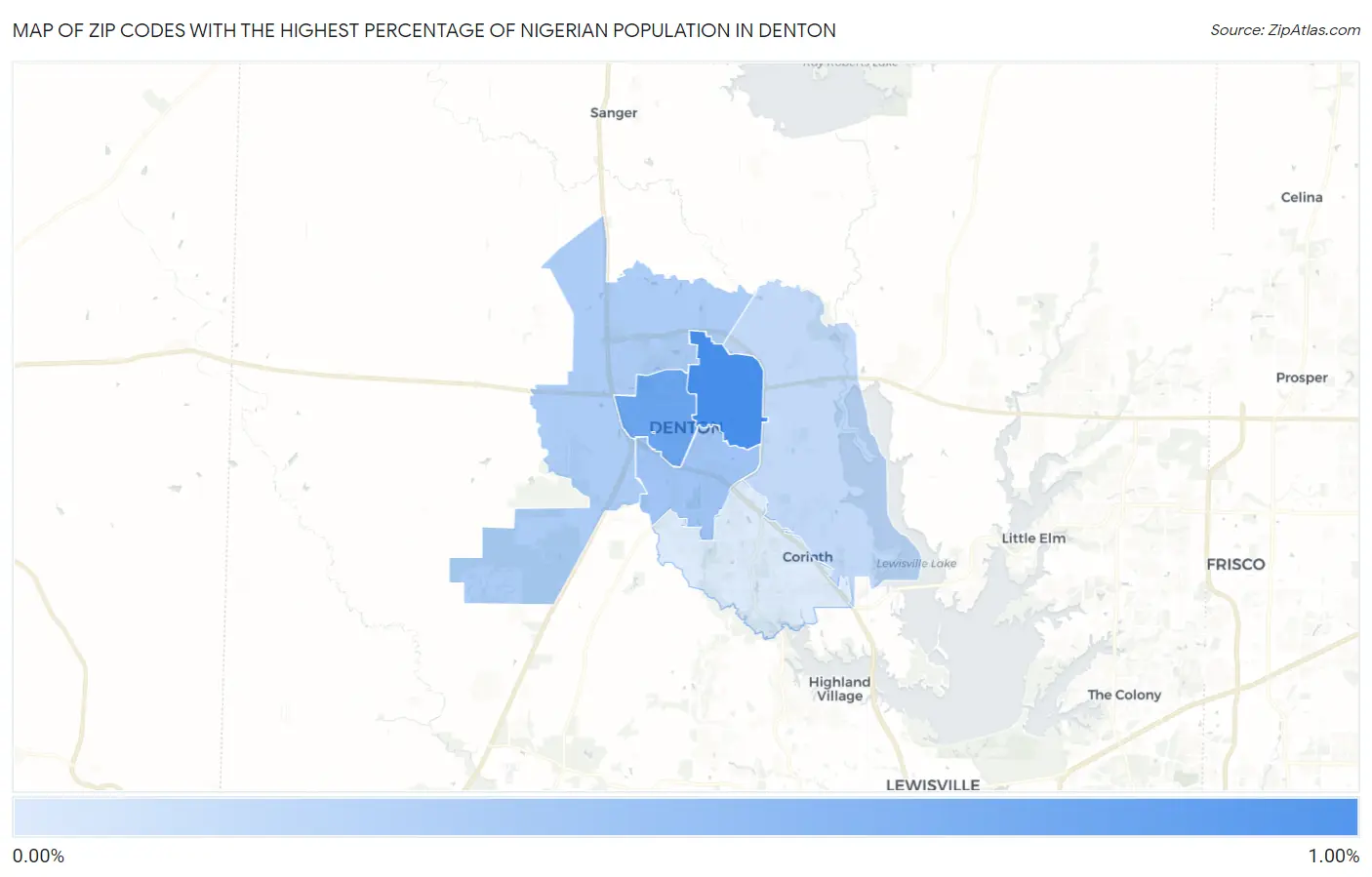 Zip Codes with the Highest Percentage of Nigerian Population in Denton Map