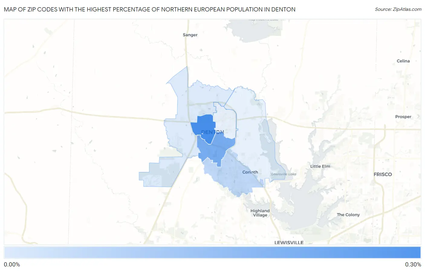 Zip Codes with the Highest Percentage of Northern European Population in Denton Map