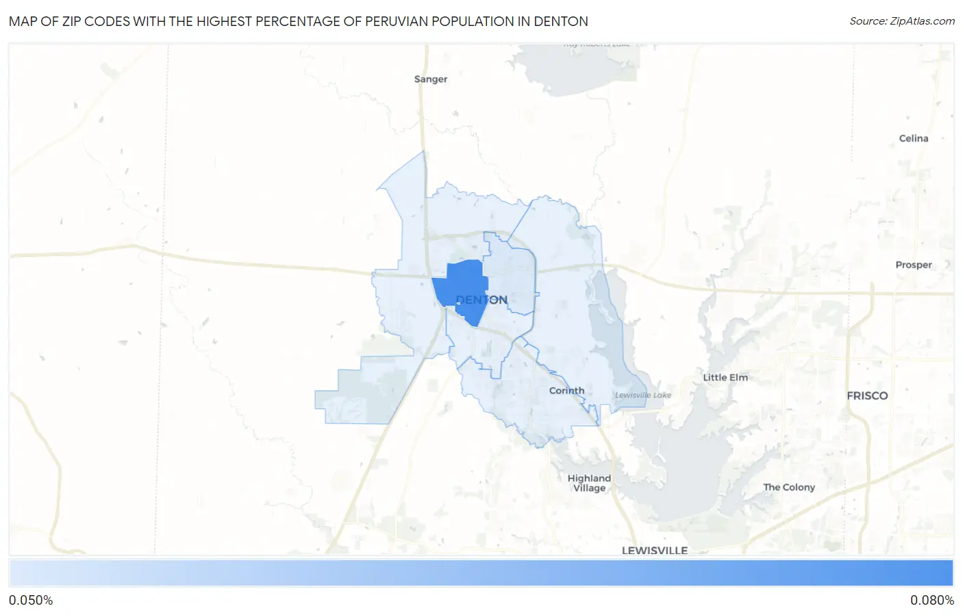 Zip Codes with the Highest Percentage of Peruvian Population in Denton Map