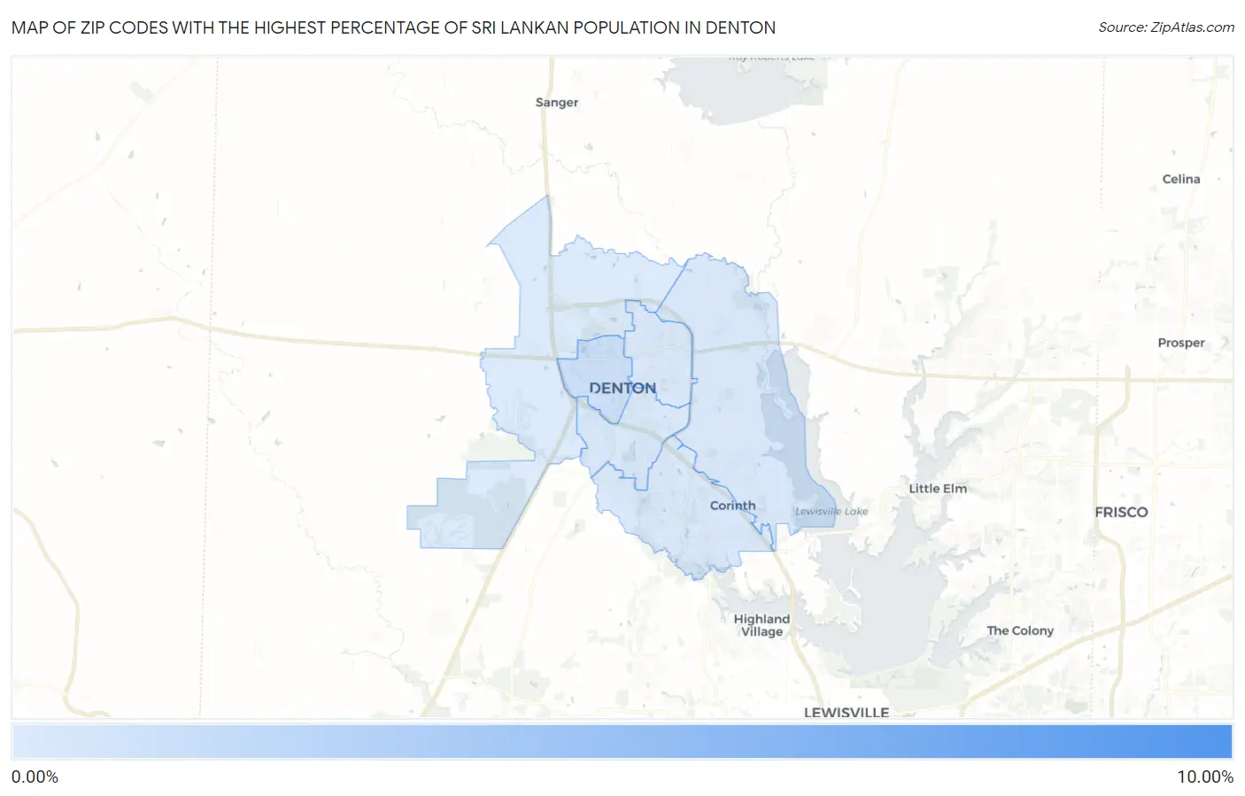 Zip Codes with the Highest Percentage of Sri Lankan Population in Denton Map