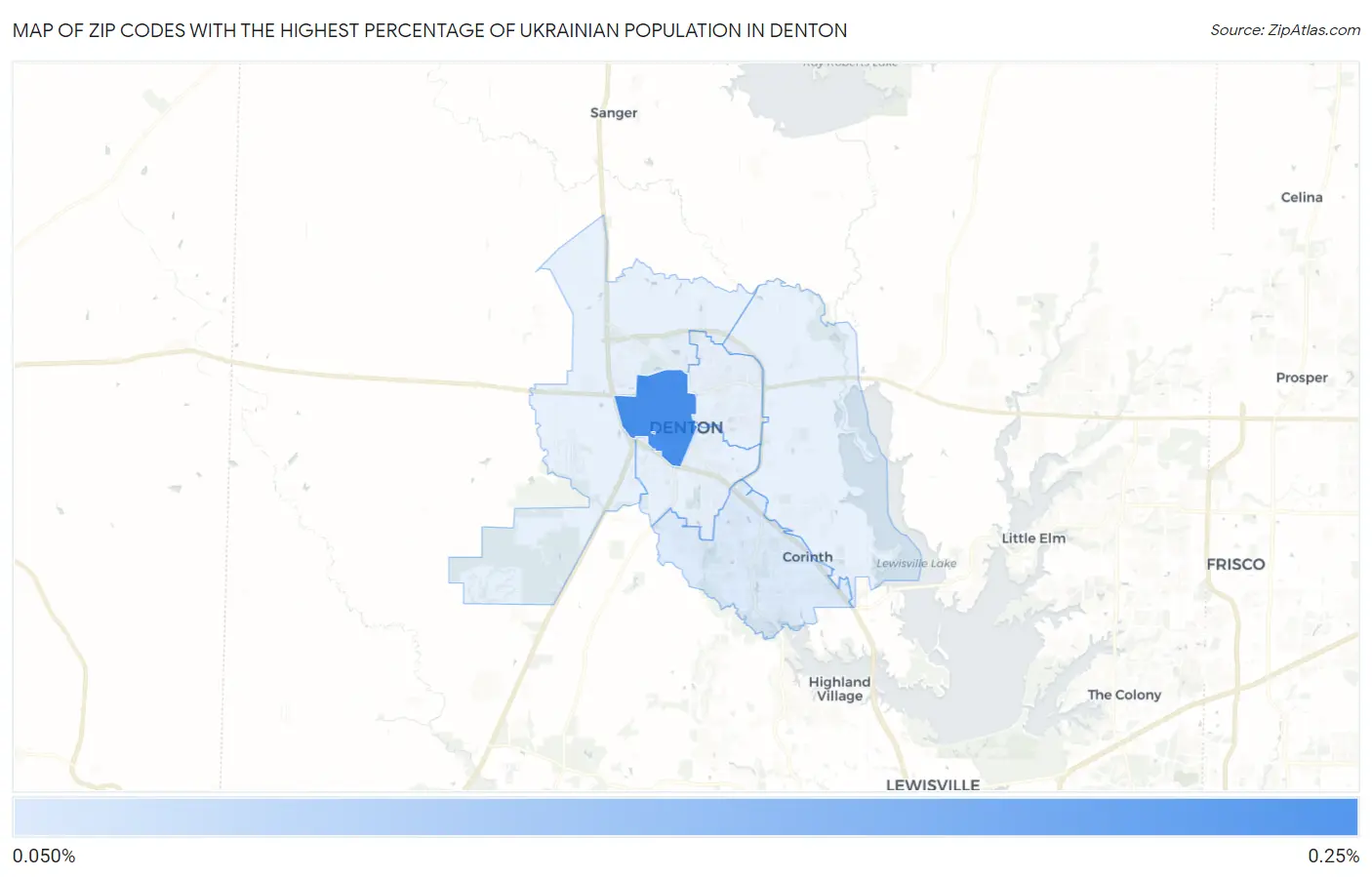 Zip Codes with the Highest Percentage of Ukrainian Population in Denton Map