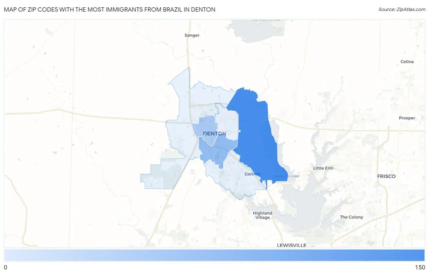 Zip Codes with the Most Immigrants from Brazil in Denton Map