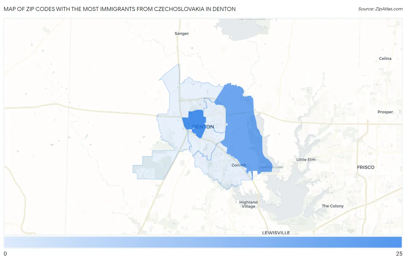 Zip Codes with the Most Immigrants from Czechoslovakia in Denton Map