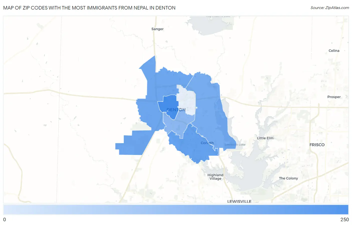 Zip Codes with the Most Immigrants from Nepal in Denton Map