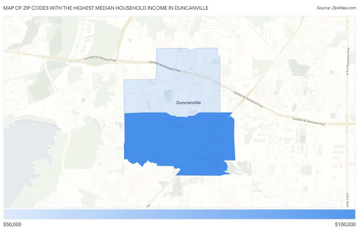 Zip Codes with the Highest Median Household Income in Duncanville Map