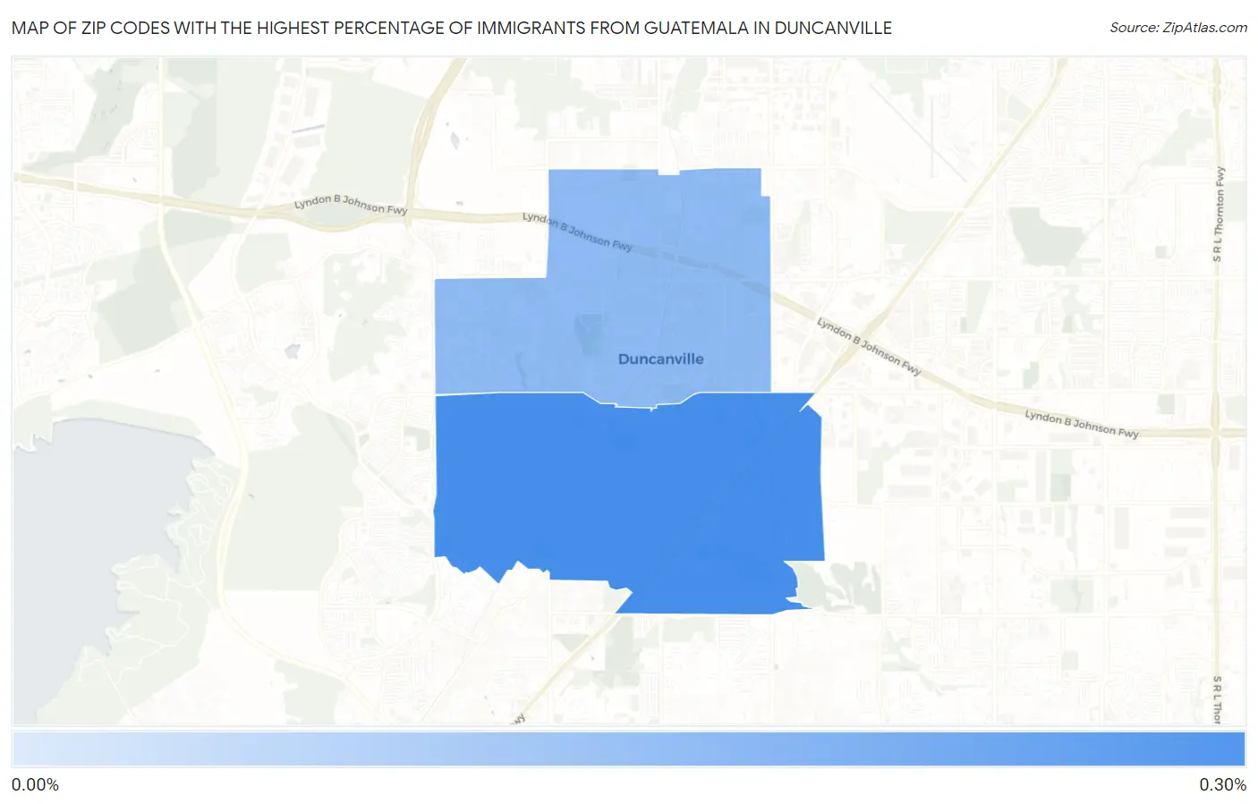 Zip Codes with the Highest Percentage of Immigrants from Guatemala in Duncanville Map