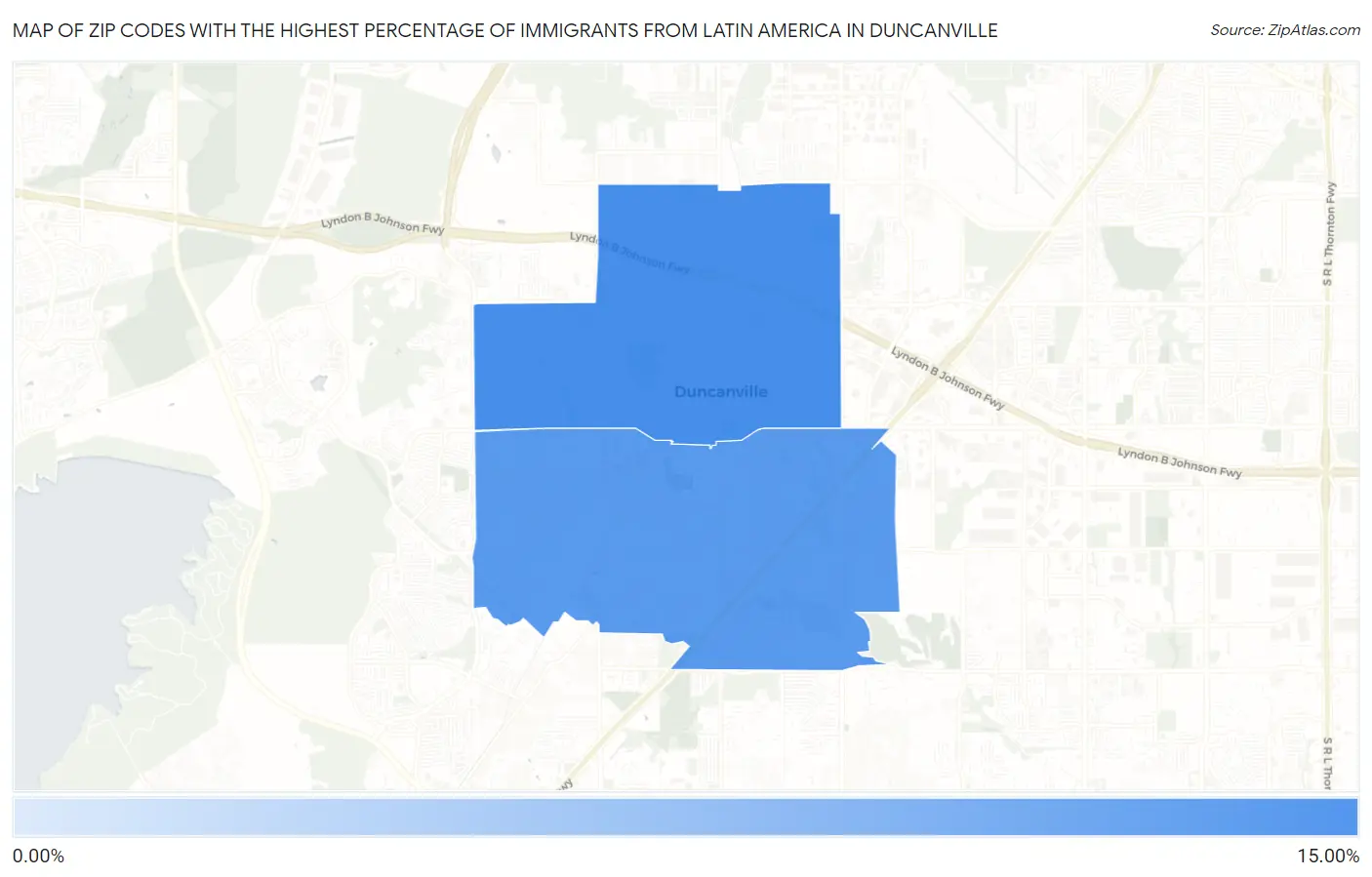 Zip Codes with the Highest Percentage of Immigrants from Latin America in Duncanville Map