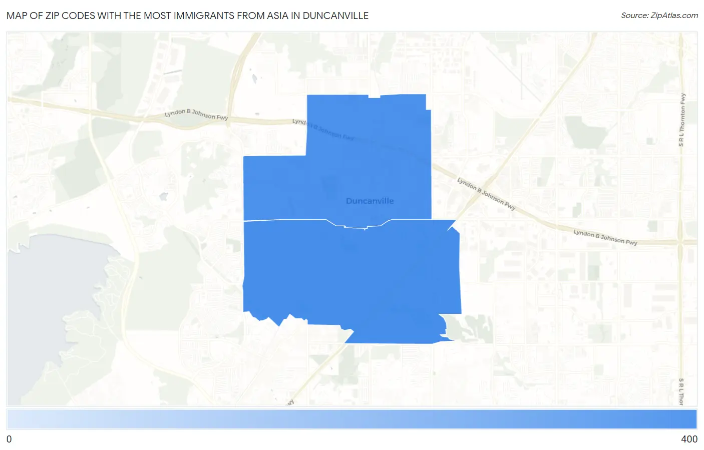 Zip Codes with the Most Immigrants from Asia in Duncanville Map