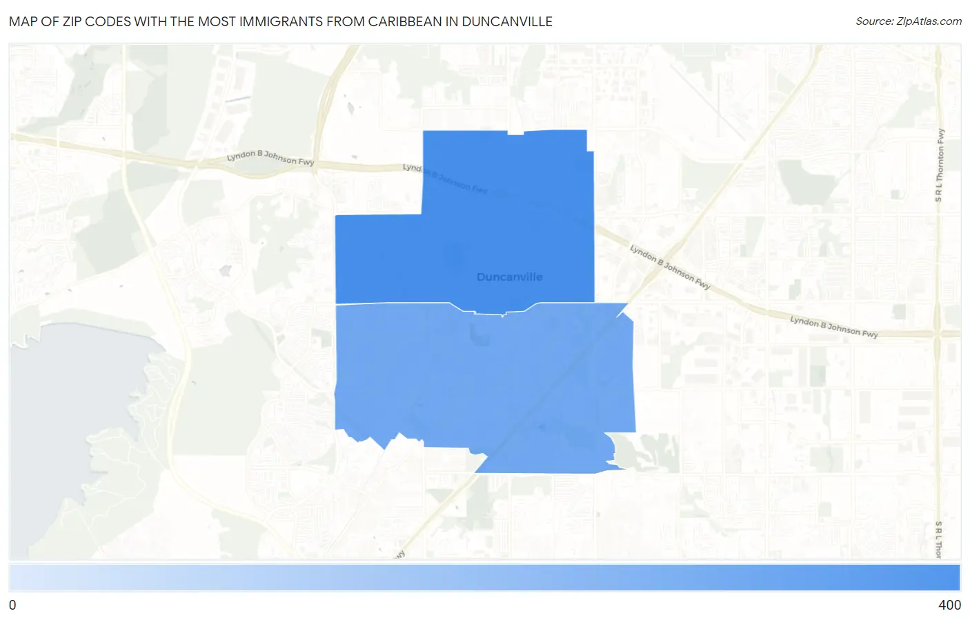 Zip Codes with the Most Immigrants from Caribbean in Duncanville Map
