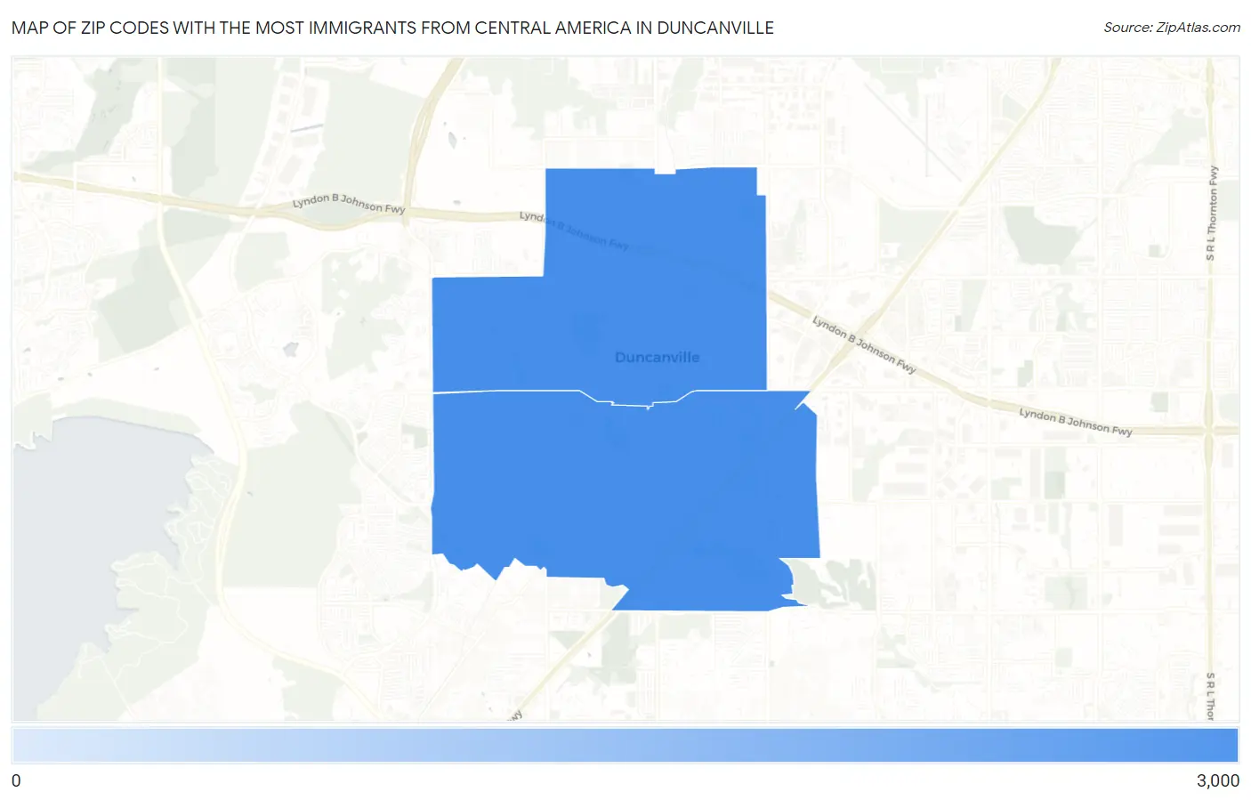 Zip Codes with the Most Immigrants from Central America in Duncanville Map
