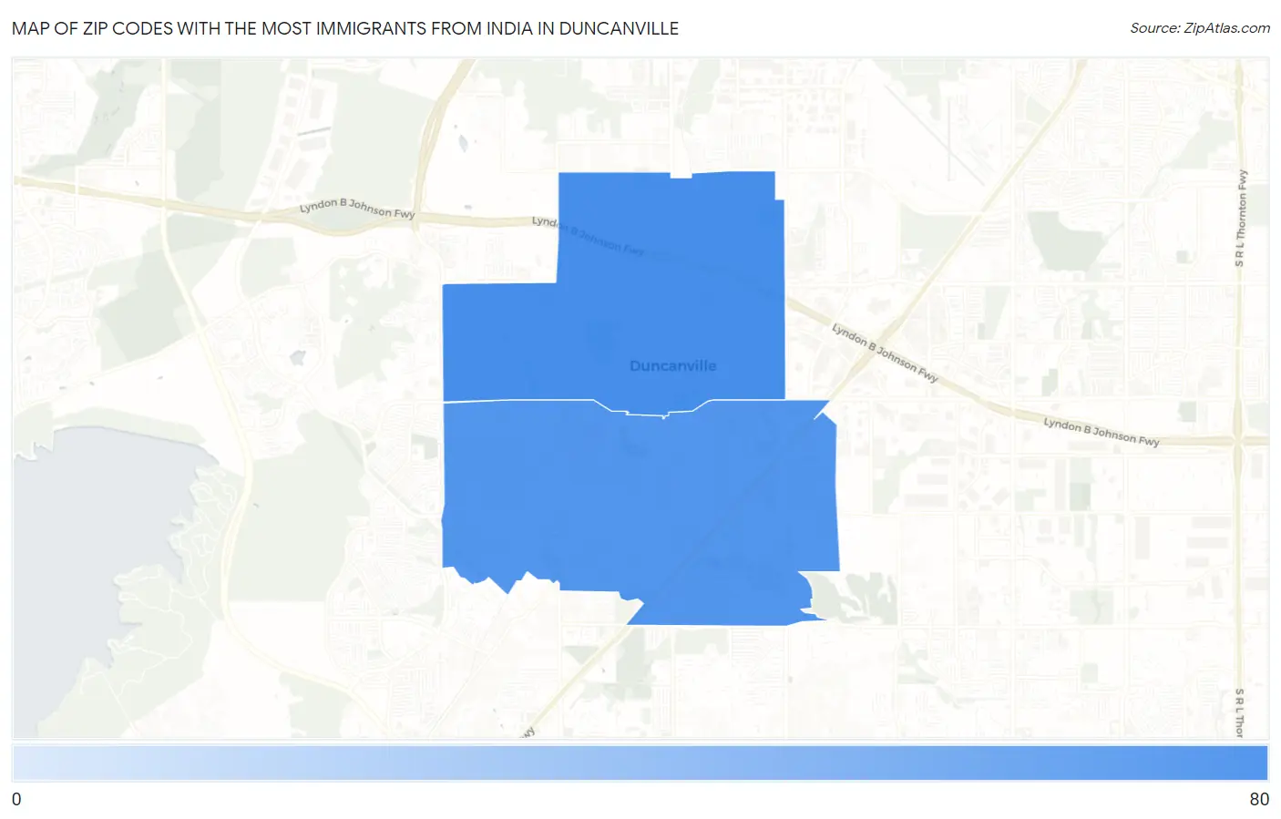 Zip Codes with the Most Immigrants from India in Duncanville Map