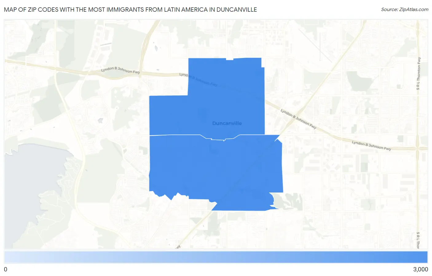 Zip Codes with the Most Immigrants from Latin America in Duncanville Map