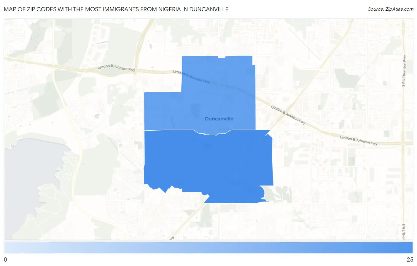 Zip Codes with the Most Immigrants from Nigeria in Duncanville Map