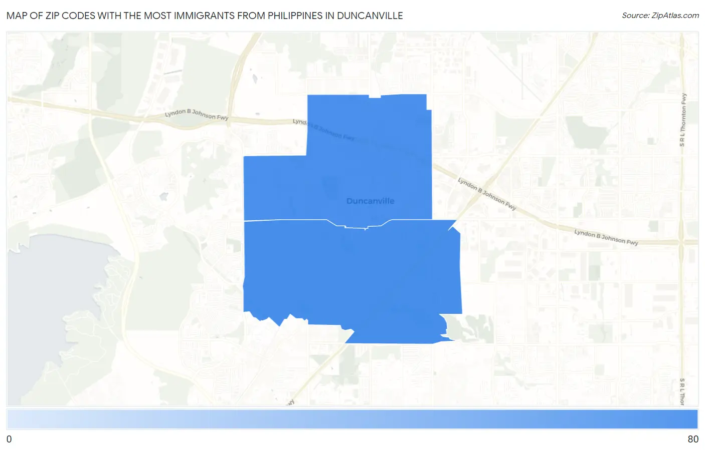 Zip Codes with the Most Immigrants from Philippines in Duncanville Map