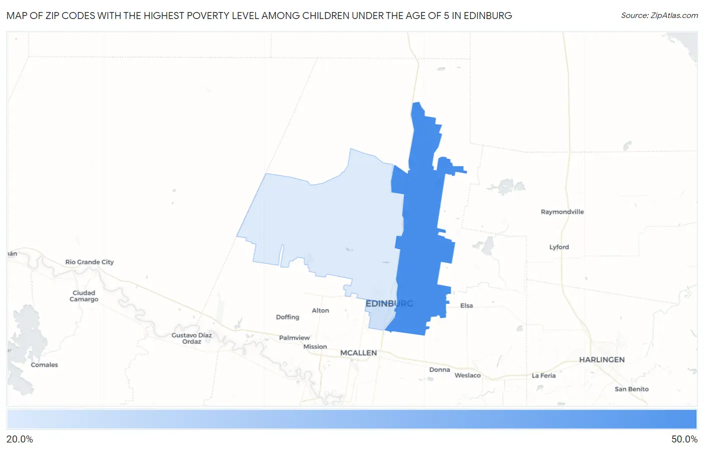Zip Codes with the Highest Poverty Level Among Children Under the Age of 5 in Edinburg Map