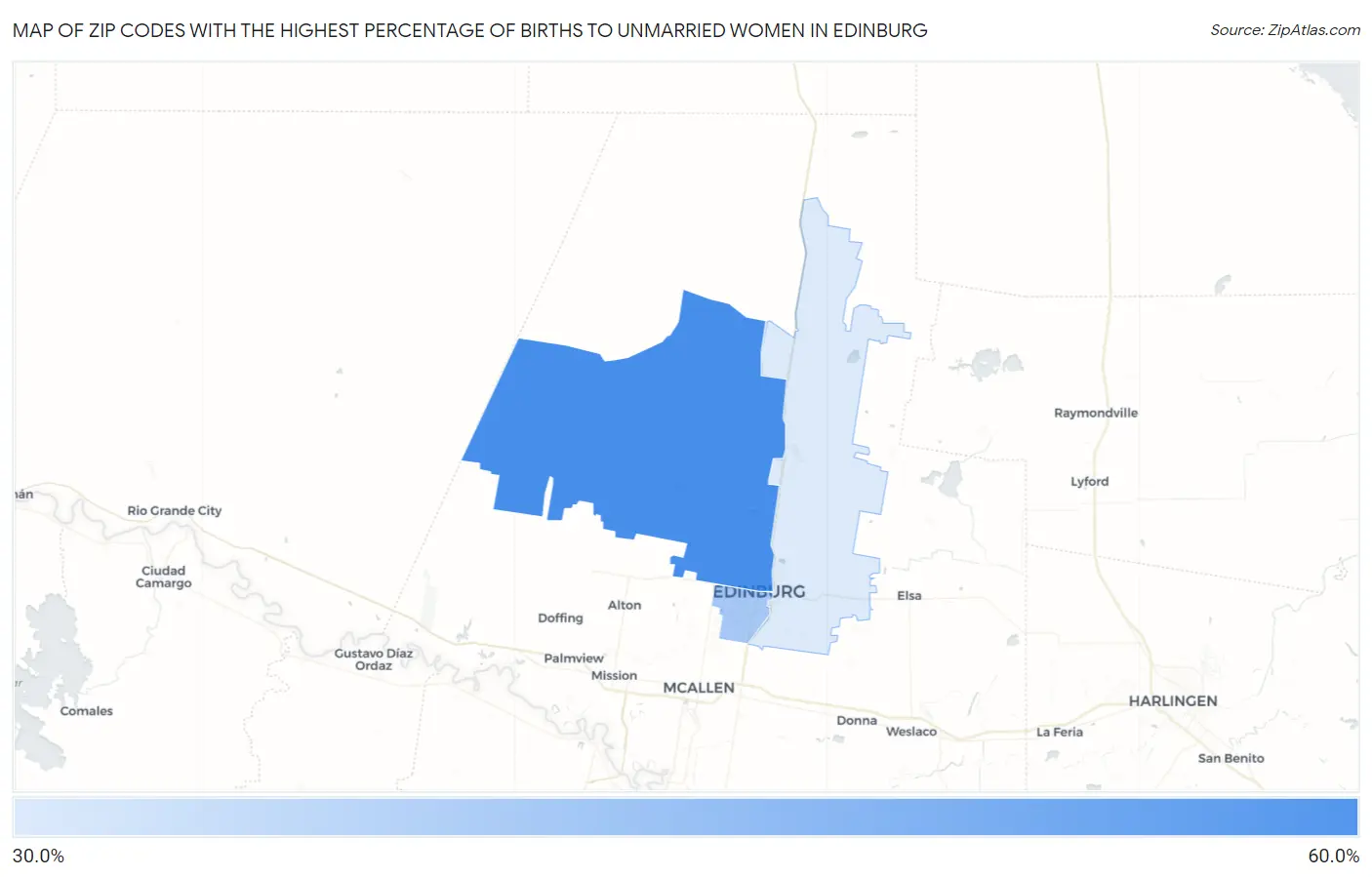 Zip Codes with the Highest Percentage of Births to Unmarried Women in Edinburg Map