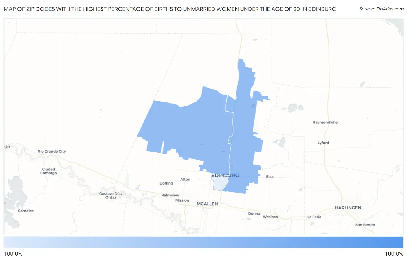 Zip Codes with the Highest Percentage of Births to Unmarried Women under the Age of 20 in Edinburg Map
