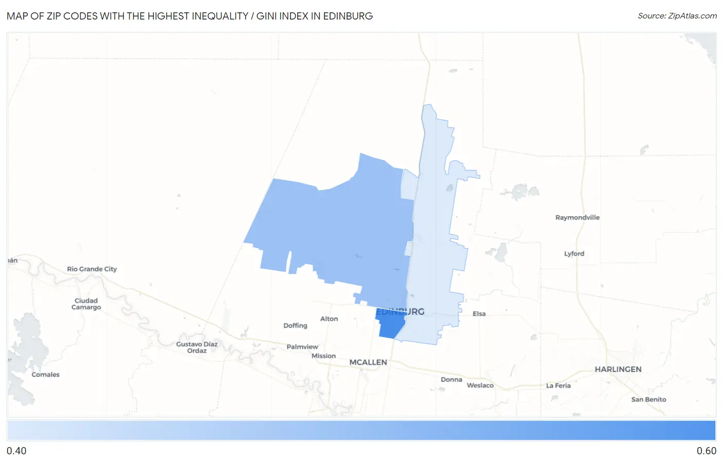 Zip Codes with the Highest Inequality / Gini Index in Edinburg Map