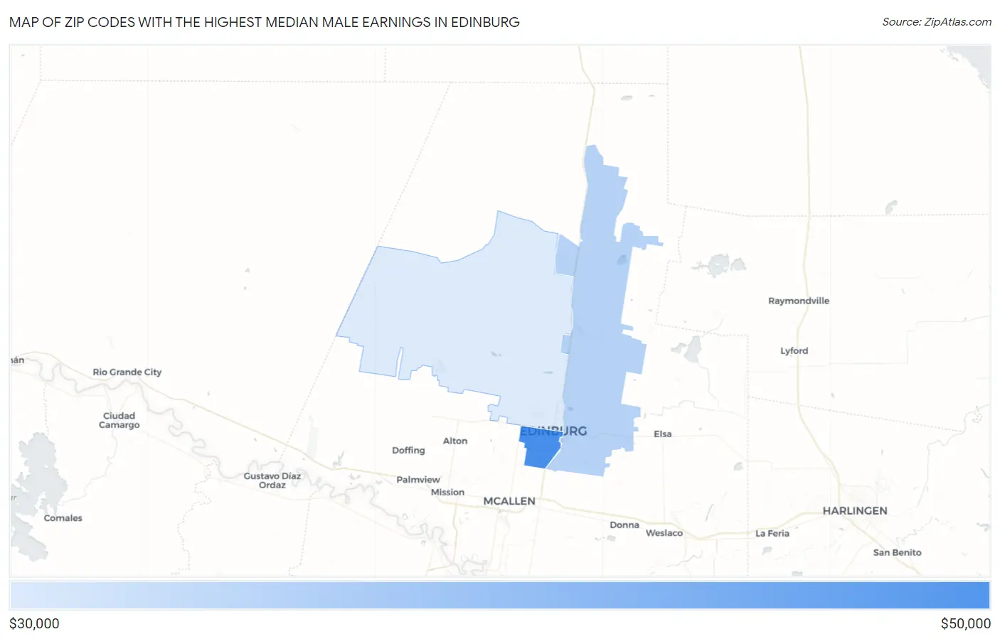 Zip Codes with the Highest Median Male Earnings in Edinburg Map