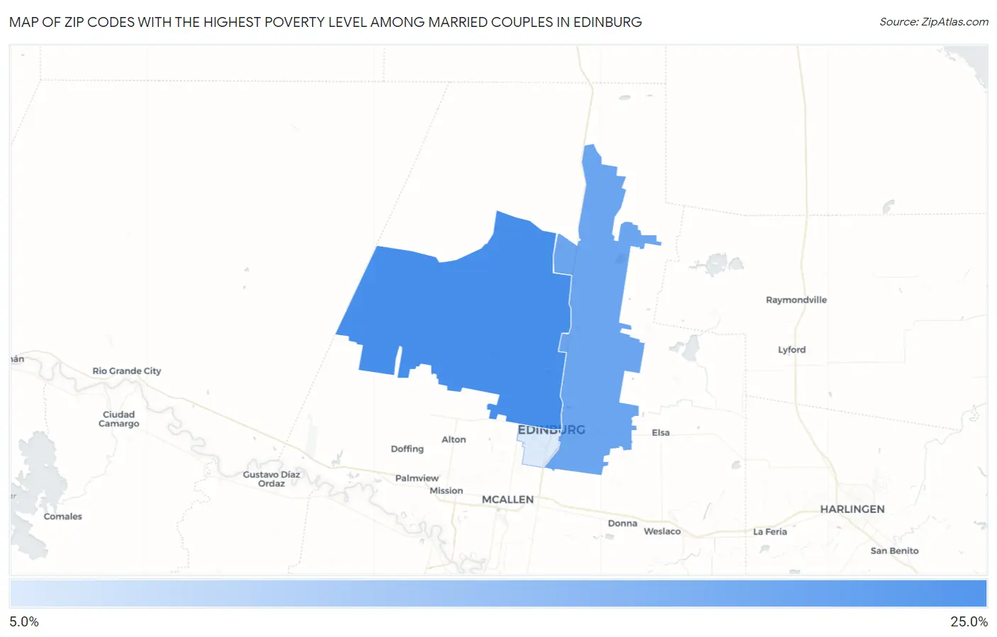 Zip Codes with the Highest Poverty Level Among Married Couples in Edinburg Map