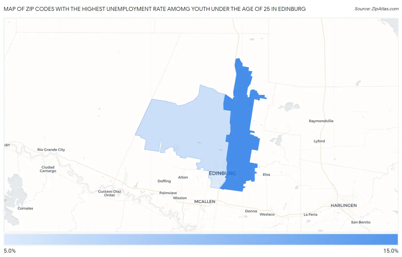 Zip Codes with the Highest Unemployment Rate Amomg Youth Under the Age of 25 in Edinburg Map